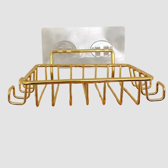 NEW Gold Metal Basket Soap Shower Sponge Holder - Picture 1 of 4